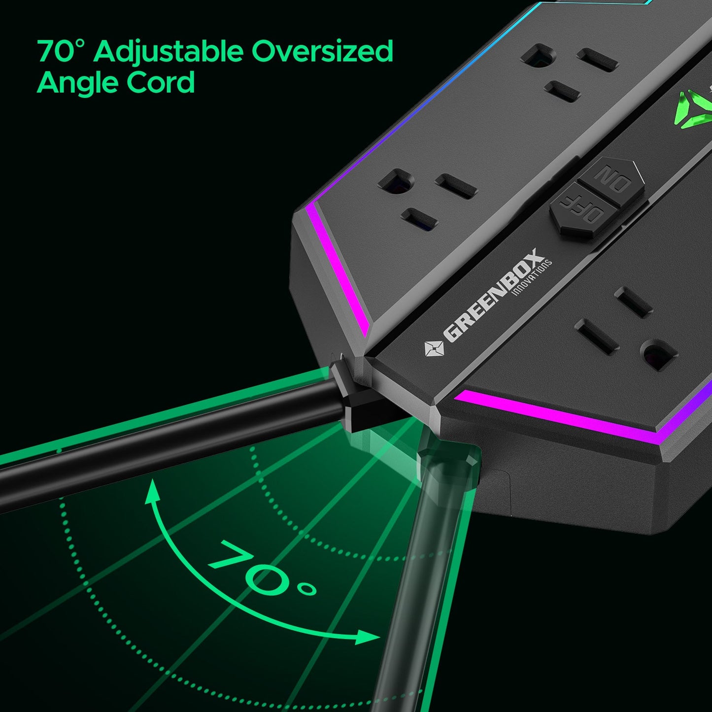 CRST RGB Gaming Power Strip with 6 AC Outlets 1 USB-A & 2 USB-C Ports 4000J Surge Protection 6FT Flat Plug Extension Cord for E-Sports & Gaming PC Ergonomic Design Adjustable RGB Lighting Effect