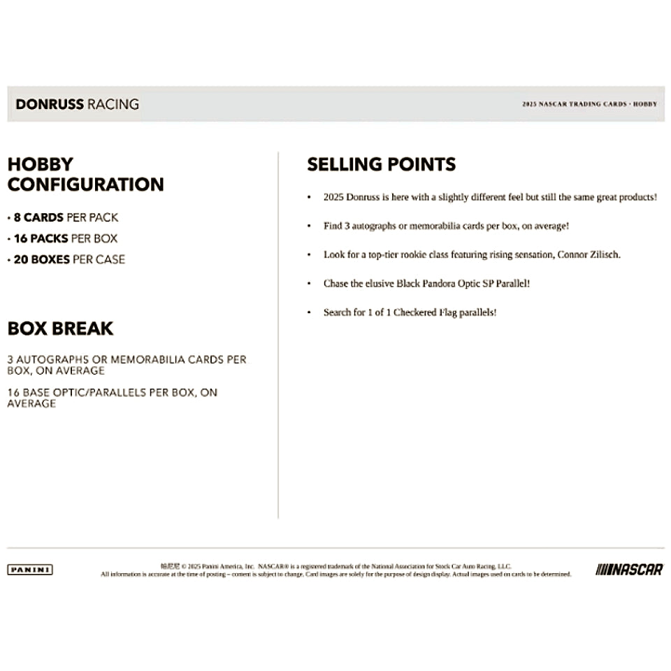 2025 Panini Donruss NASCAR Racing Hobby Box
